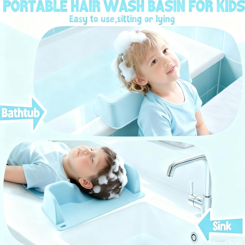 XHMAXE Portable Hair Washing Station,Silicone Hair Washing Basin for Toddlers,Children & Teens,Stable Sink/Bathtub Shampoo Buddy, Attached Shampoo Brush and Baby Bath Rinse Cup(Bule) - Image 4